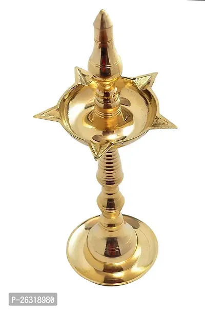 DOKCHAN Traditional Brass Kerala Kuthu Vilakku Fancy Diya Stand Lamp Brass Table Diya-thumb2