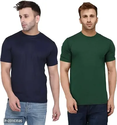 Classic Cotton Blend Round Neck Half Sleeves Navy Blue and Dark Green T Shirt for men