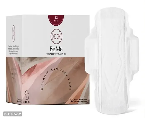 Be Me - Sanitary Pads for Women - Single Wing - For Moderate  Heavy Flow - With Brown Disposal Pouches, Rash Free, Biodegradable, Anti Bacterial Napkin (Regular- Pack of 12 Pads)-thumb0