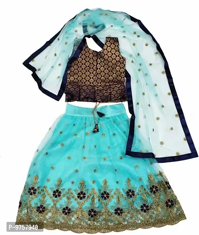 LUTION Stain Raw Silk Net Designer Girls Lehenga Choli Stitched 2-15Year|| (9-10 Years, FIROJI)