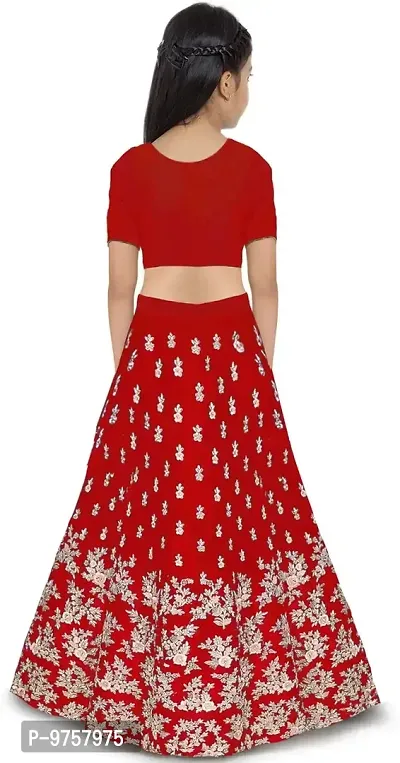 LUTION Girl's Tafetta Silk Semi-stitched Lehenga Choli and Dupatta set 4-15 Year (12-13 Years, RED)-thumb2