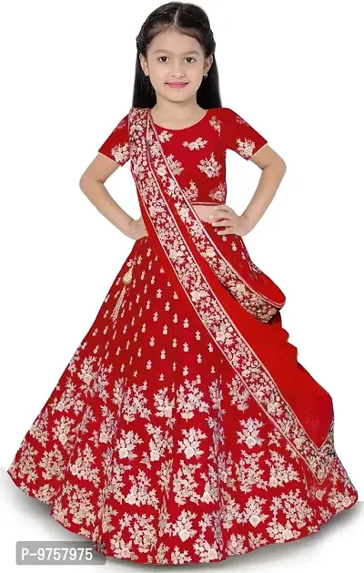 LUTION Girl's Tafetta Silk Semi-stitched Lehenga Choli and Dupatta set 4-15 Year (12-13 Years, RED)-thumb0