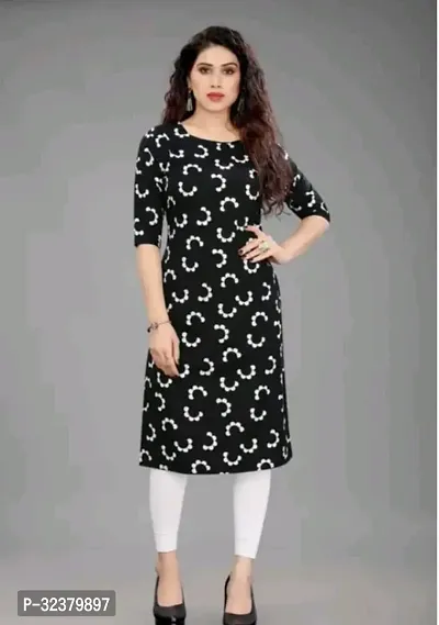 Stylish Black Synthetic Printed Kurta For Women-thumb2