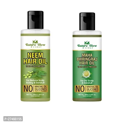 Nature Glow Herbal NEEM OIL+BHRINGRAJ HAIR OIL Hair Growth |Pack of 2 Hair Oil  (200 ml)
