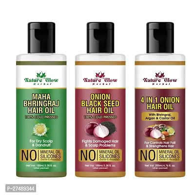 Nature Glow Herbal BHRINGRAJ HAIR OIL+BLACK SEED HAIR OIL+ONION ARGAN ,CASTOR , BHRINGRAJ HAIR OIL Hair Oil  (300 ml)-thumb0