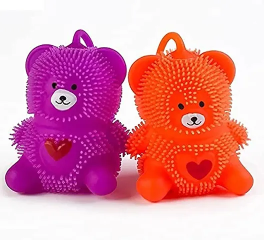 AASTHA IMAGINE #1 Smiley Face Puffer Teddy Bear with Flashing Light and Stress Ball for Pressure Relieve/Anti-Stress - Pack of 2