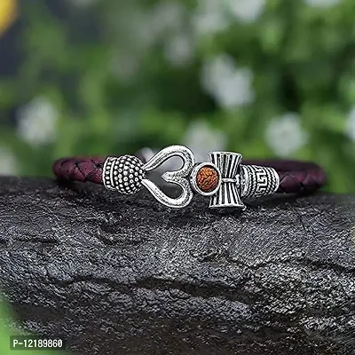 AASTHA IMAGINE #1 Trishul Damru OM Rudraksha Leather Mahadev Mahakal Shiva Bhakt Bahubali Navaratri Special Kada Bracelet for Men  Women-thumb4