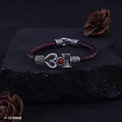 AASTHA IMAGINE #1 Trishul Damru OM Rudraksha Leather Mahadev Mahakal Shiva Bhakt Bahubali Navaratri Special Kada Bracelet for Men  Women-thumb3