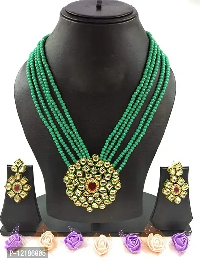 AASTHA IMAGINE Multistrand Beads Ethnic Kundan Necklace  Earring Set For Women (Necklace-0011)-thumb5
