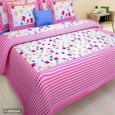 Classy Cotton Printed Pink Double Bedsheets With 2 Pillow Covers-thumb0