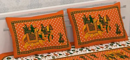 Shree SD Creation Printed Cotton Orange GANGOR Queen Orange Set of 3 Pieces (1 Double Bed Sheet + 2 Pillow Cover)-thumb2