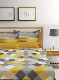 Classy Cotton Printed Yellow Double Bedsheets With 2 Pillow Covers-thumb1