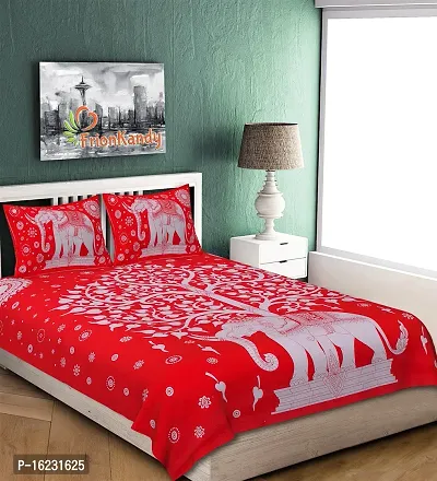 Comfortable Cotton Jaipuri Printed Flat Double Bedsheet with 2 Pillow Covers-thumb0