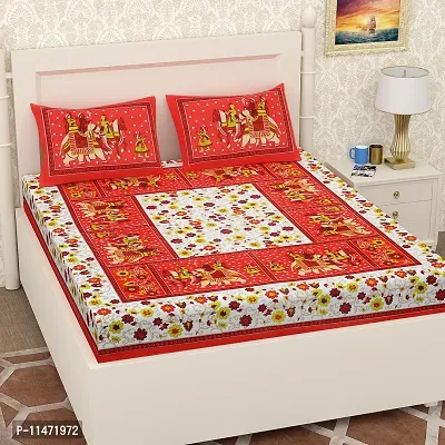 Comfortable Cotton Printed Double Bedsheet with 2 Pillow Covers-thumb0