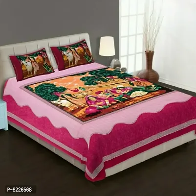 Stunning Rajasthani Jaipuri Cotton Printed Double Bedsheets With Two Pillow Covers-thumb0