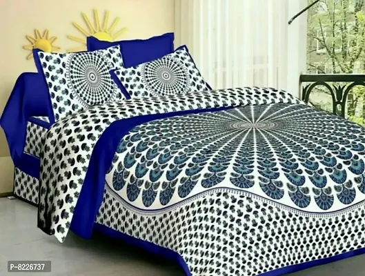 Stunning Rajasthani Jaipuri Cotton Printed Double Bedsheets With Two Pillow Covers-thumb0