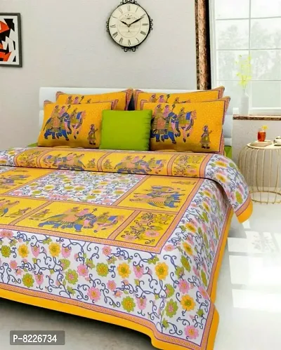 Stunning Rajasthani Jaipuri Cotton Printed Double Bedsheets With Two Pillow Covers-thumb0