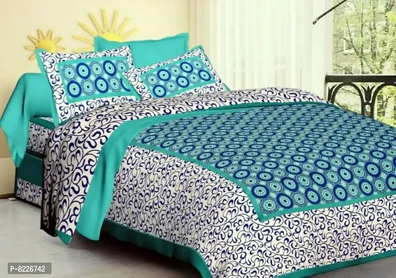 Stunning Rajasthani Jaipuri Cotton Printed Double Bedsheets With Two Pillow Covers-thumb0