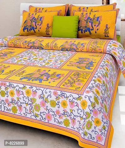 Stunning Rajasthani Jaipuri Cotton Printed Double Bedsheets With Two Pillow Covers-thumb2