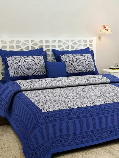 Printed Cotton Double Bedsheet with 2 Pillow Cover