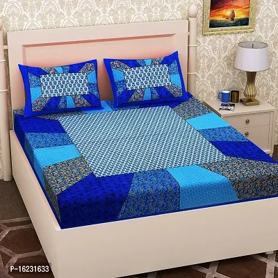 Comfortable Cotton Jaipuri Printed Flat Double Bedsheet with 2 Pillow Covers