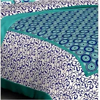 Classy Cotton Printed Green Double Bedsheets With 2 Pillow Covers-thumb1