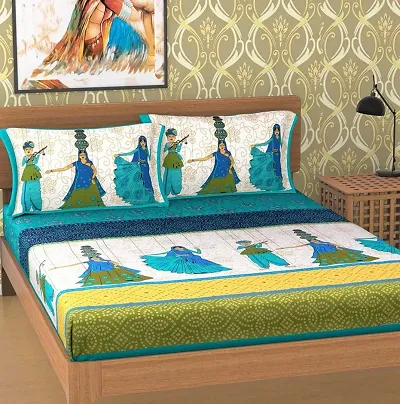 Printed Cotton Double Bedsheet with 2 Pillow Cover