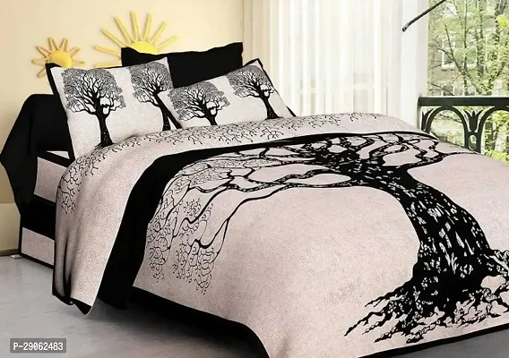 Trendy Cotton Printed Double Bedsheets With Two Pillow Covers-thumb0