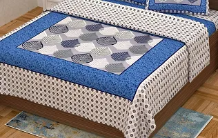 Comfortable Cotton Jaipuri Printed Flat Double Bedsheet with 2 Pillow Covers-thumb1