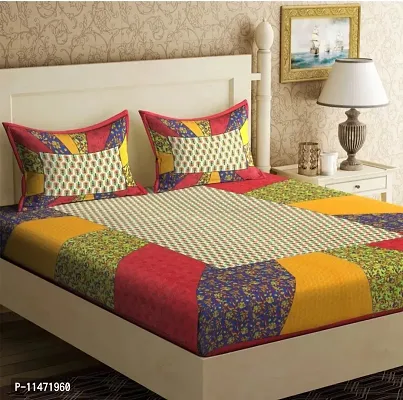 Comfortable Cotton Printed Double Bedsheet with 2 Pillow Covers-thumb0