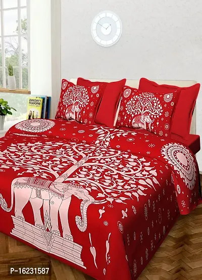 Comfortable Cotton Printed Flat Double Bedsheet with 2 Pillow Covers-thumb4