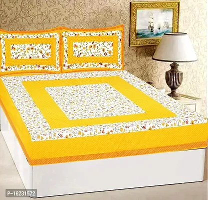 Comfortable Cotton Jaipuri Printed Flat Double Bedsheet with 2 Pillow Covers