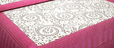 Shree SD Creation Jaipuri Prints Cotton Sanganeri Bedsheet Double Pink Set of 3 ( 1 Bedsheet +2 Pillow)-thumb1