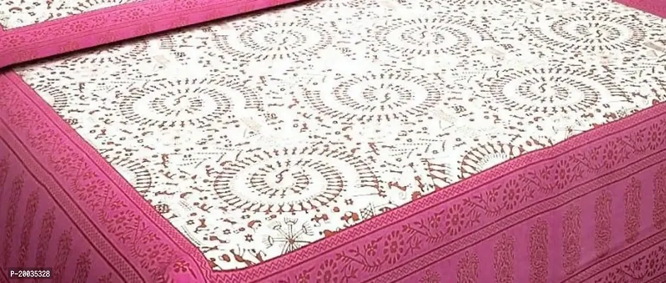 Shree SD Creation Jaipuri Prints Cotton Sanganeri Bedsheet Double Pink Set of 3 ( 1 Bedsheet +2 Pillow)-thumb2