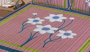 Shree SD Creation Printed Cotton Flower Double Peach Set of 3 Pieces (1 Double Bed Sheet + 2 Pillow Cover)-thumb1