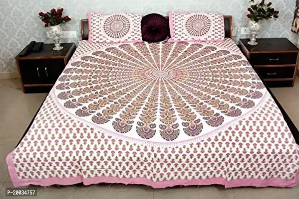 Shree SD Creation Floral Cotton Sanganeri Bedsheet Double Pink 1 BEDSHEET with 2 Pillow Cover