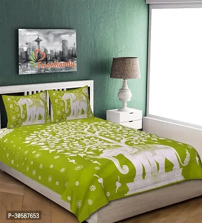 Classy Cotton Printed Green Double Bedsheets With 2 Pillow Covers-thumb0