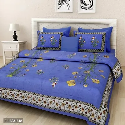 Comfortable Cotton 3d Printed Flat Double Bedsheet with 2 Pillow Covers-thumb0