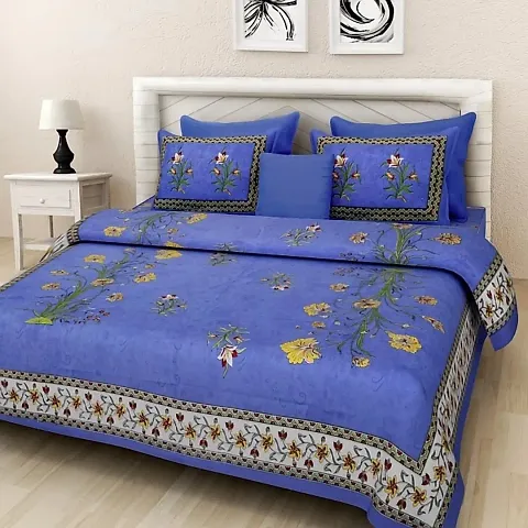 Printed Cotton Double Bedsheet with 2 Pillow Cover