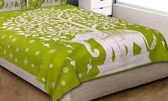 Classy Cotton Printed Green Double Bedsheets With 2 Pillow Covers-thumb1