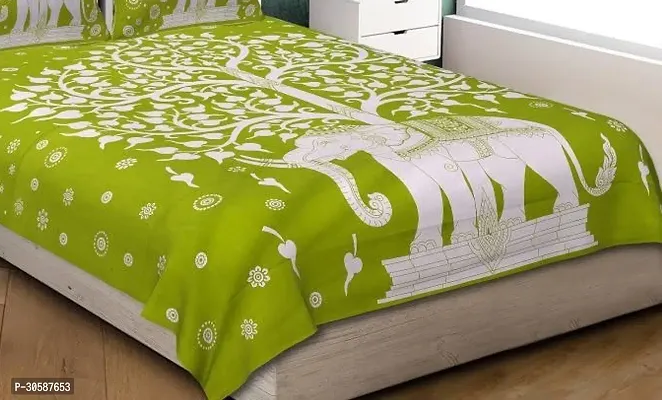 Classy Cotton Printed Green Double Bedsheets With 2 Pillow Covers-thumb2