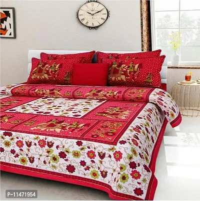 Comfortable Cotton Printed Double Bedsheet with 2 Pillow Covers-thumb0