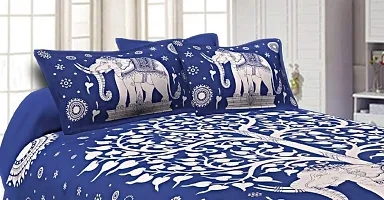 Comfortable Cotton Jaipuri Printed Flat Double Bedsheet with 2 Pillow Covers-thumb1