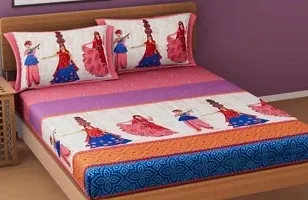 Comfortable Cotton Jaipuri Printed Flat Double Bedsheet with 2 Pillow Covers-thumb1