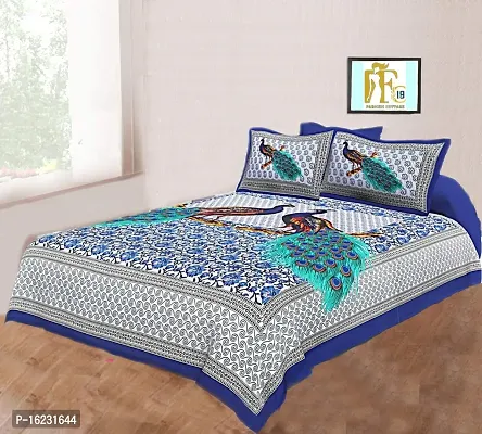 Comfortable Cotton Jaipuri Printed Flat Double Bedsheet with 2 Pillow Covers