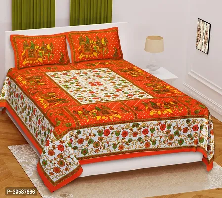 Classy Cotton Printed Orange Double Bedsheets With 2 Pillow Covers-thumb0