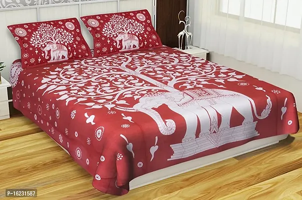 Comfortable Cotton Printed Flat Double Bedsheet with 2 Pillow Covers-thumb0