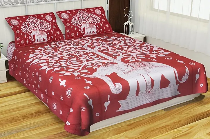 Printed Cotton Flat Double Bedsheet with 2 Pillow Covers