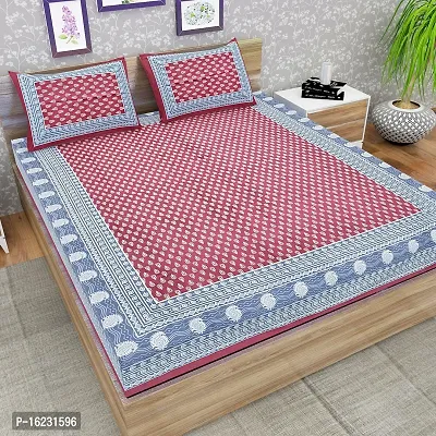 Comfortable Cotton Jaipuri Printed Flat Double Bedsheet with 2 Pillow Covers