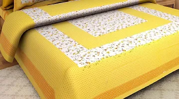 Classy Cotton Printed Yellow Double Bedsheets With 2 Pillow Covers-thumb1